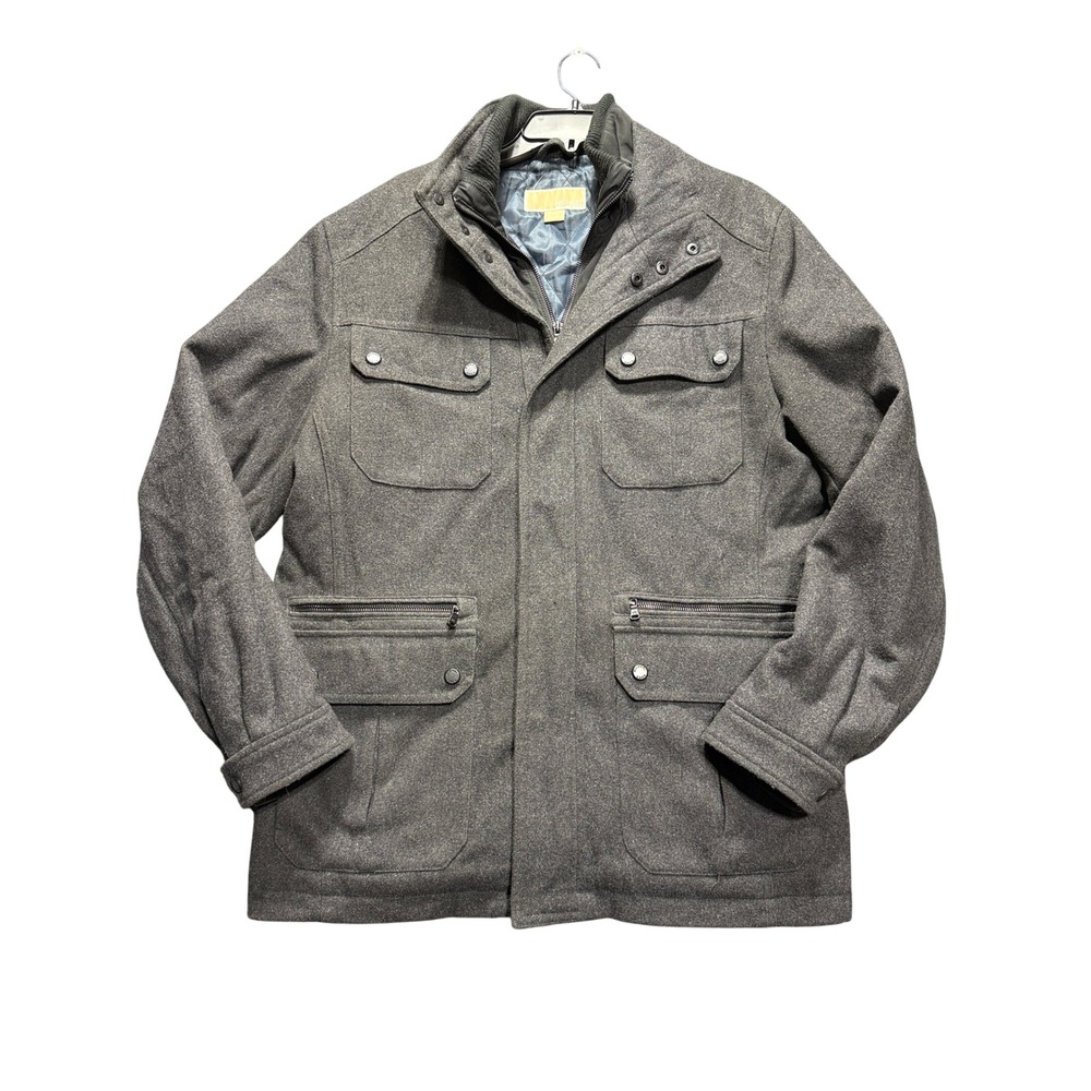 Michael Kors Wool Blend Field Jacket Mens Large Gray Quilted Lining Pocketed